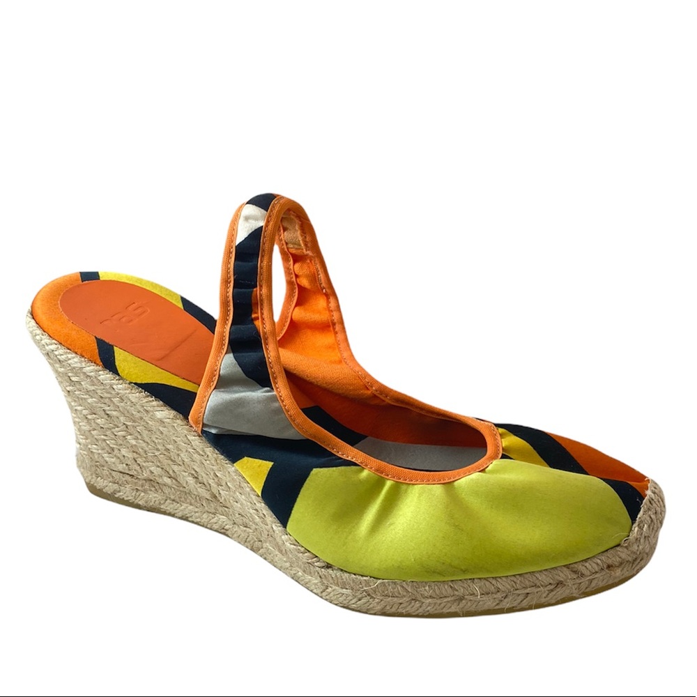 RAS Orange Black Yellow Boho Colorful Made in Spain Espadrille Wedge Sandal 40